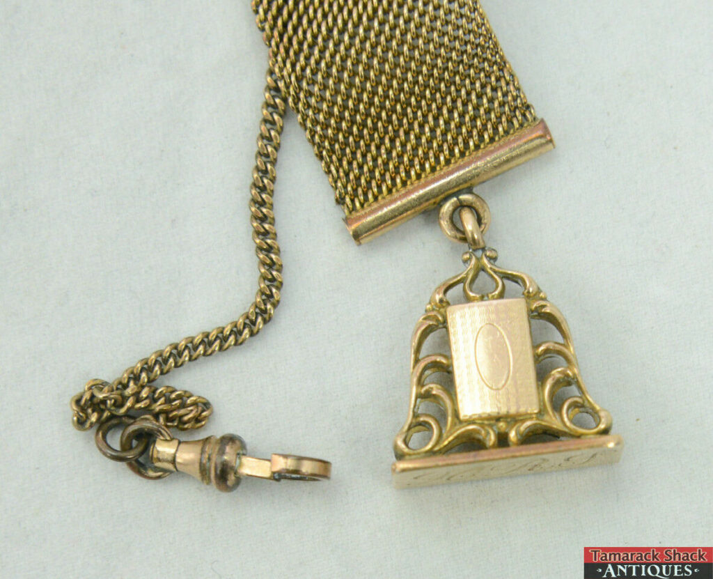 Antique Gold Filled Mesh Hayward Pocket Watch Fob Patented Clip & Stamp