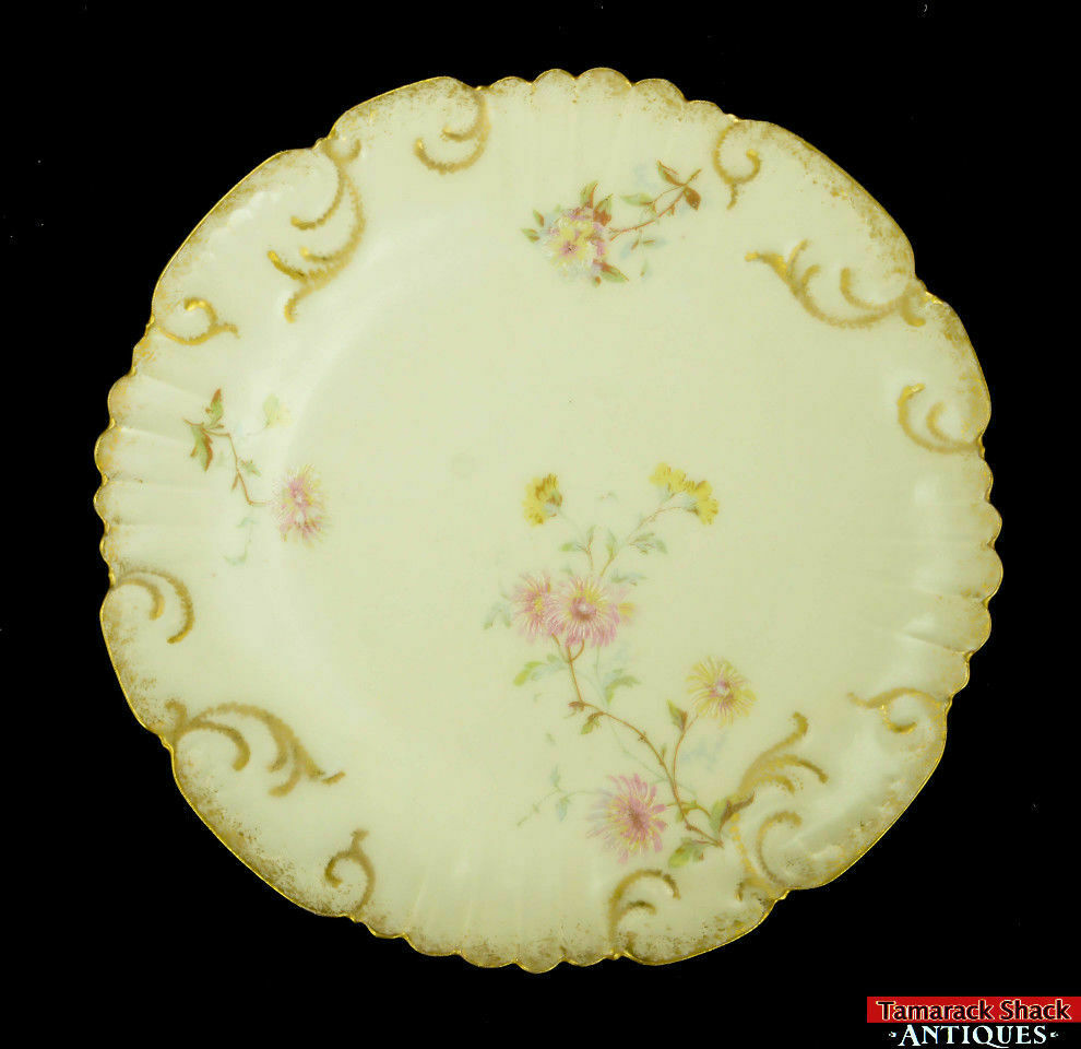 Antique LS&S Limoges France Plate Gold Scroll Scalloped Delicate Raised Flowers - Image 4