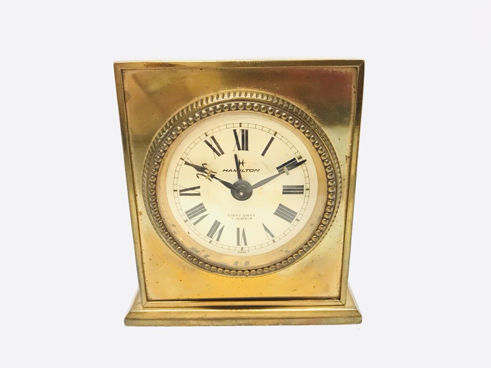 Hamilton 8-Day 7 Jewel Brass Alarm Function Desk Clock, Swiss Made 