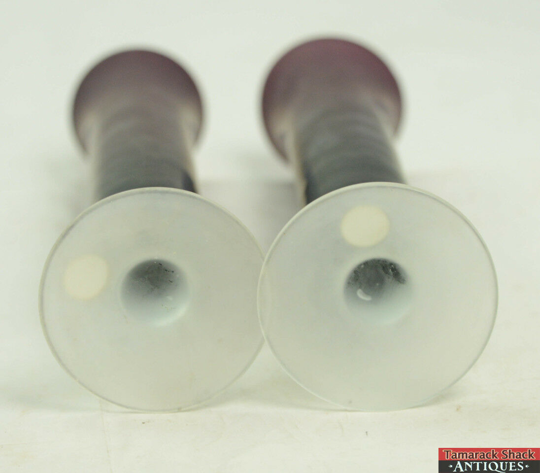 Pair of 8 1/2" Lefton Hand Blown Glass Works Bud Vases Purple Frosted Bottom - Image 4