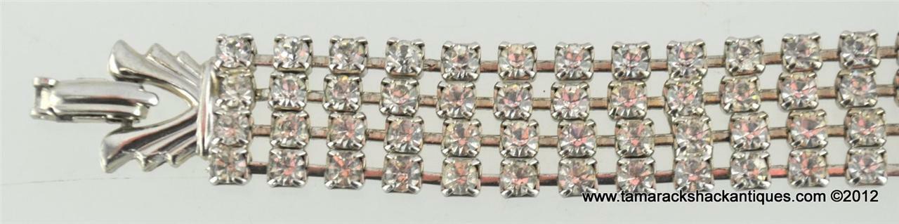 VTG Art Deco 4-Row Crystal White Rhinestone Bracelet Clear Silver Colored Flappe - Image 3