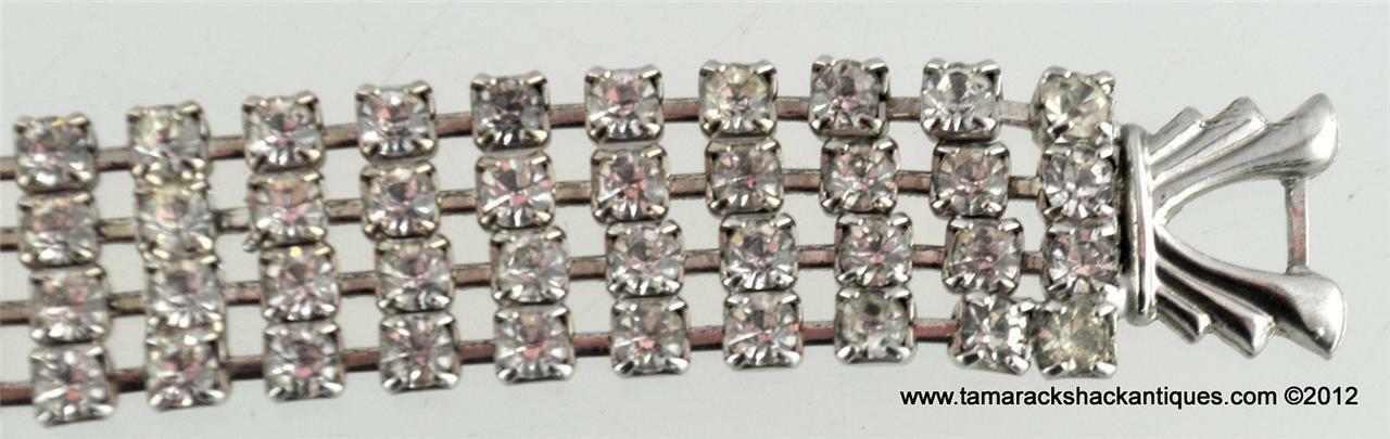 VTG Art Deco 4-Row Crystal White Rhinestone Bracelet Clear Silver Colored Flappe - Image 4