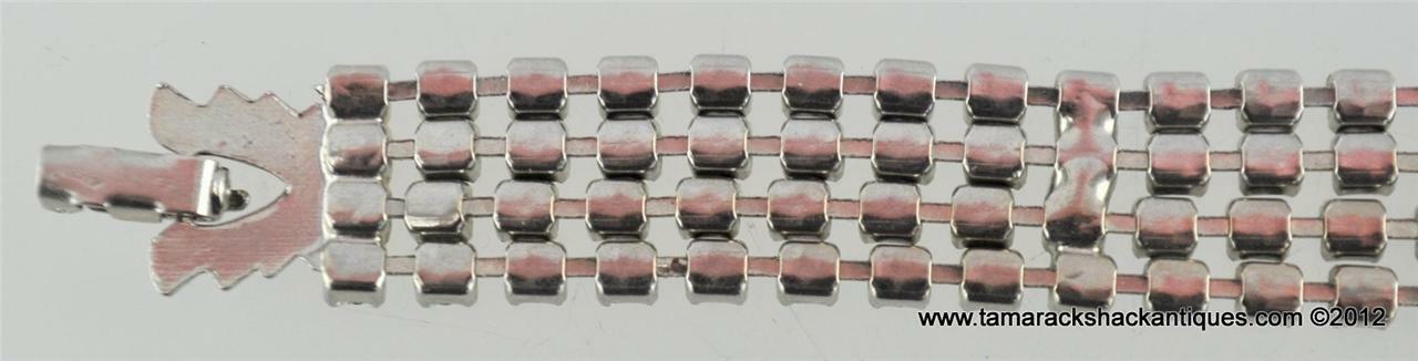 VTG Art Deco 4-Row Crystal White Rhinestone Bracelet Clear Silver Colored Flappe - Image 6