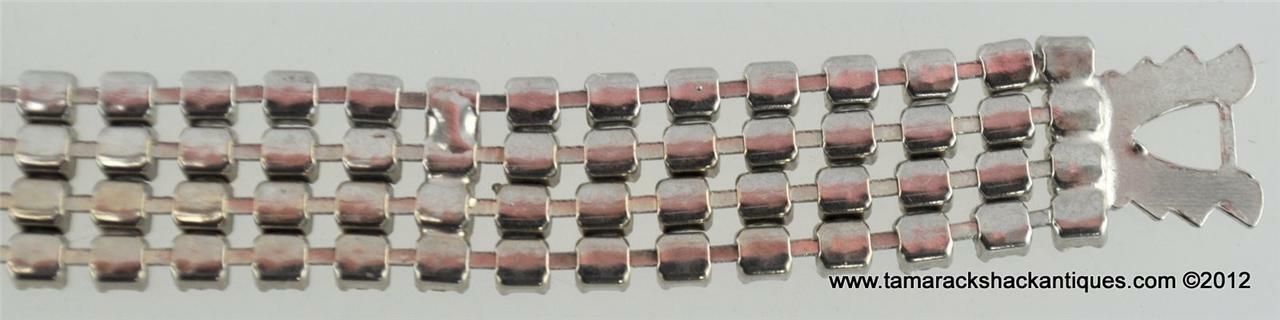 VTG Art Deco 4-Row Crystal White Rhinestone Bracelet Clear Silver Colored Flappe - Image 7