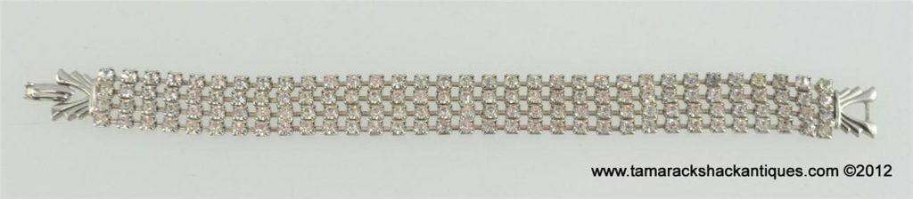VTG Art Deco 4-Row Crystal White Rhinestone Bracelet Clear Silver Colored Flappe