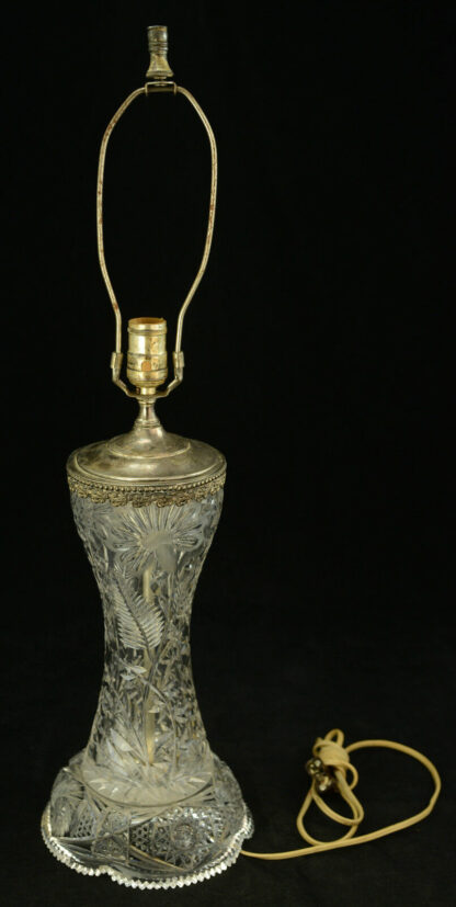 Victorian Cut Crystal Table Lamp Daisy Pattern Silver Collar Saw Edge Base Wa... - Image 3