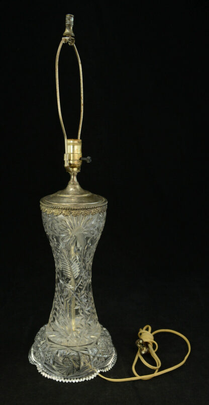 Victorian Cut Crystal Table Lamp Daisy Pattern Silver Collar Saw Edge Base Wa... - Image 4