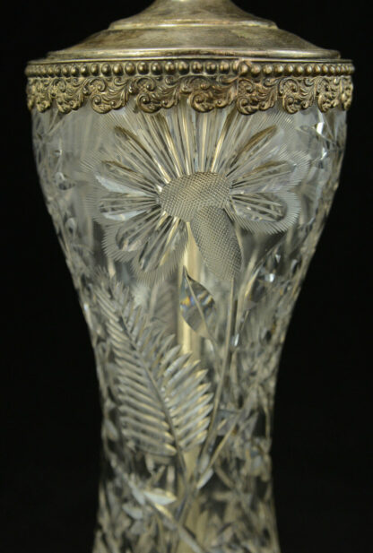 Victorian Cut Crystal Table Lamp Daisy Pattern Silver Collar Saw Edge Base Wa... - Image 7