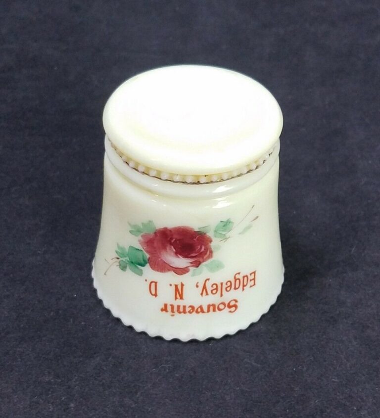 Vintage Custard Glass Toothpick Holder Edgely, N.D Souvenir 20199