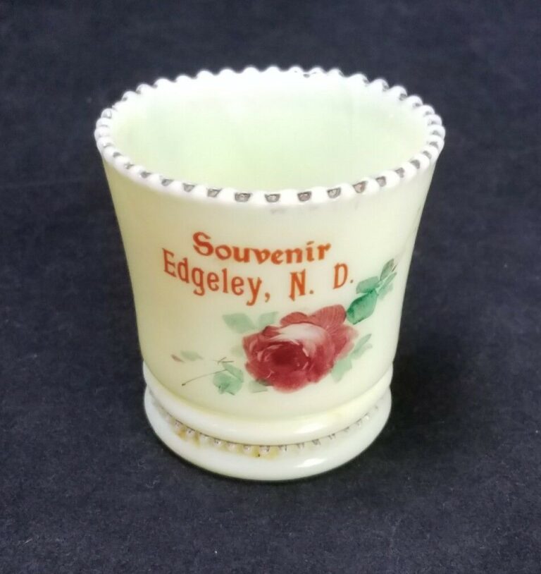 Vintage Custard Glass Toothpick Holder Edgely, N.D Souvenir 20199