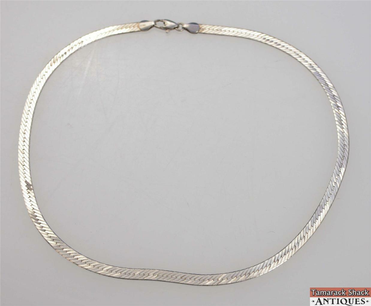 AI Hallmark Italy Vintage Herringbone Necklace Classic Italian 4mm Herringbone 18 Silver Necklace 925 Sterling Silver