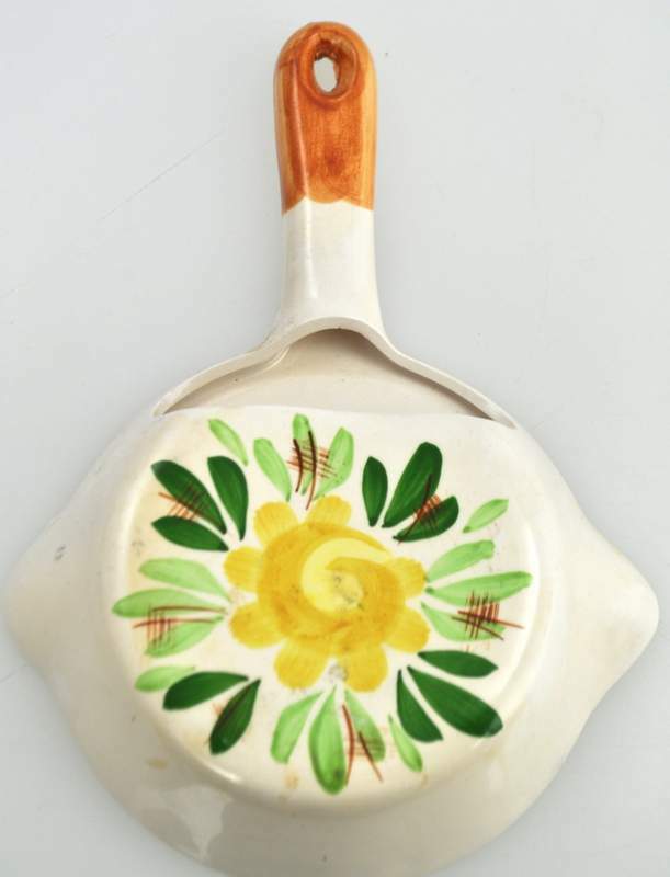 Vintage Japan Ceramic Hand Painted Yellow Swirl Flower Skillet Pan Wall Pocket