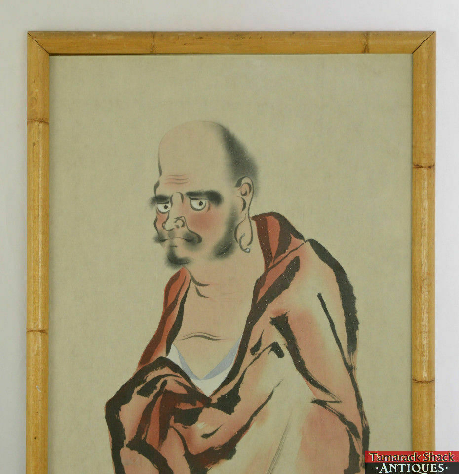31" Framed Chinese Handpainted Silk Picture Man Wrapped Red Sheet Seal Stamp L4X - Image 3