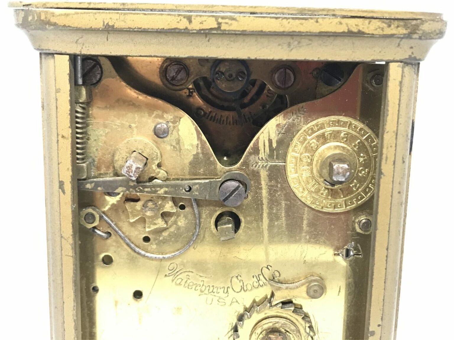 Antique 1907 Waterbury Clock Co. Carriage Alarm Clock for Parts/Repair