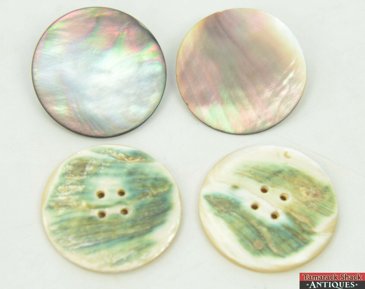 Quantity 4 - Two Pairs BIG Beautiful Antique MOP Abalone Buttons 1 1/2" Diameter