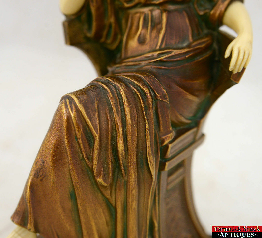 Rare Vintage Ivorine/Celluloid French Bronzed Metal Thinking Woman Figure L8Y - Image 7