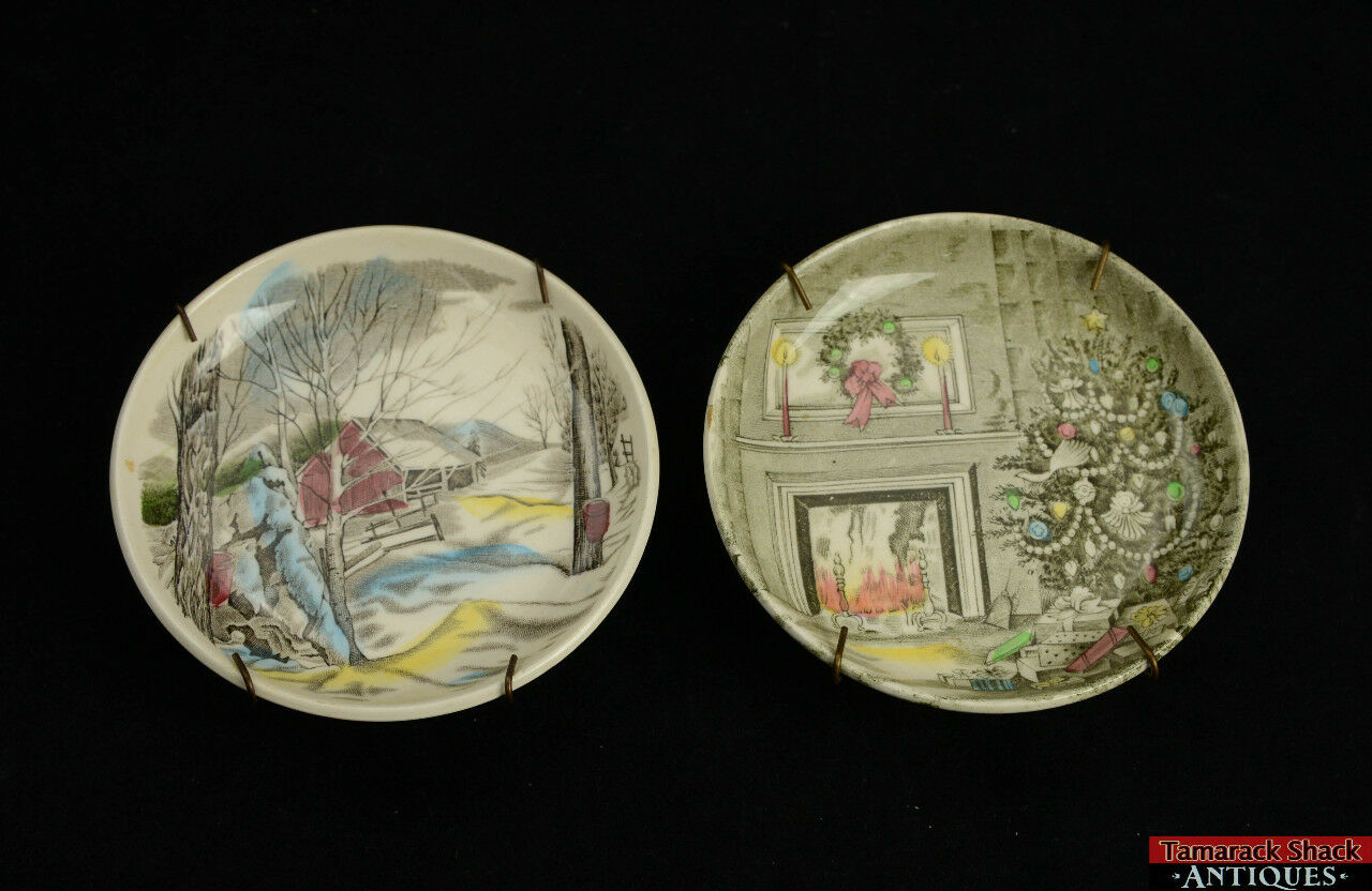 Set of (2) Hand Made Johnson Bros Small Motif Plates With Wall Hangers 4 1/4"