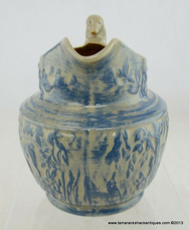 Studio Pottery Hound Dog Handle Stag Deer Big Buck Pitcher Gray & Blue BBP 1996 - Image 7
