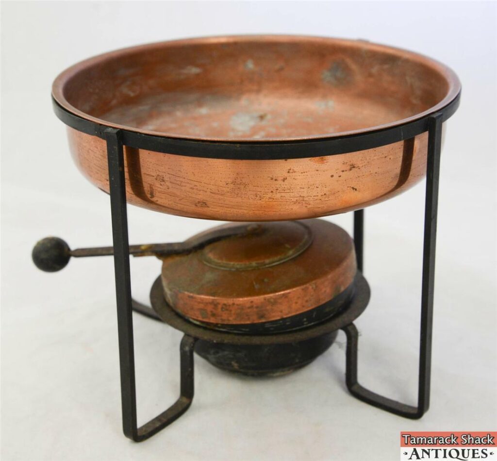 Vintage 7" Copper Double Boiler Melting Fondue Chafing Dish Food Warmer