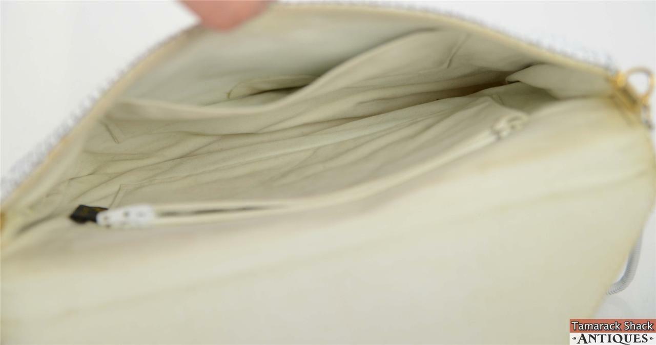 Vintage Pelle Italia White Metal Mesh Enamel Dress Evening Purse Clutch Handbag - Image 7