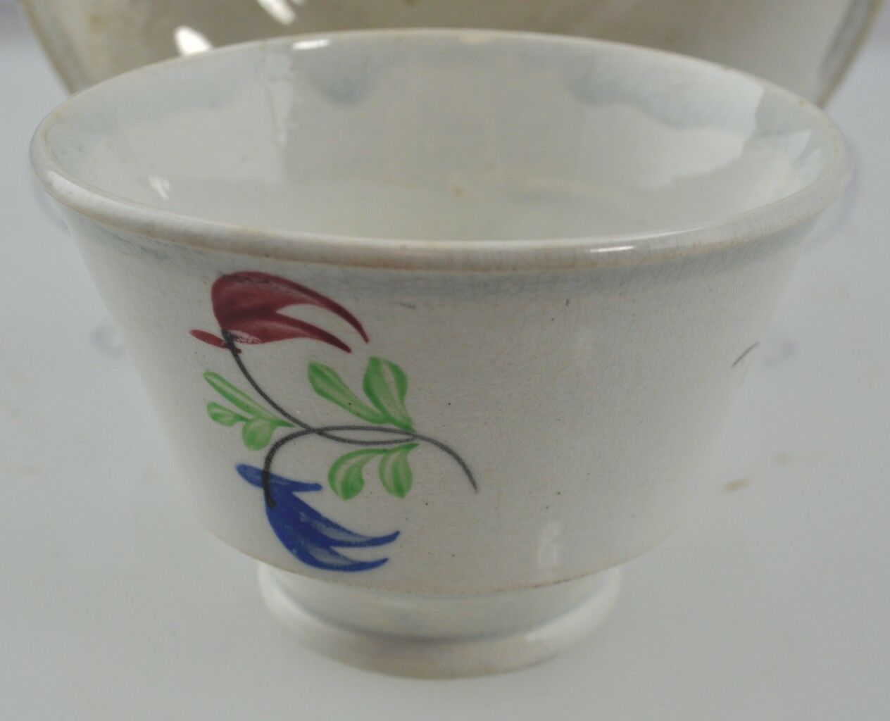 19thC Antique English Staffordshire HP Chinese Motif Tea Bowl & Saucer Red Blue - Image 3