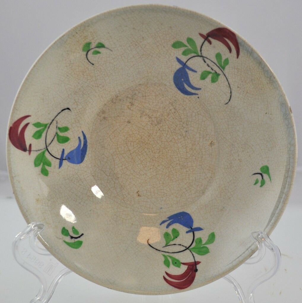 19thC Antique English Staffordshire HP Chinese Motif Tea Bowl & Saucer Red Blue - Image 6