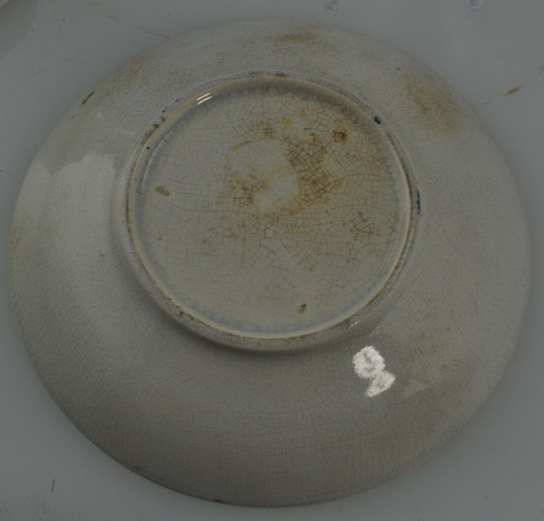 19thC Antique English Staffordshire HP Chinese Motif Tea Bowl & Saucer Red Blue - Image 8