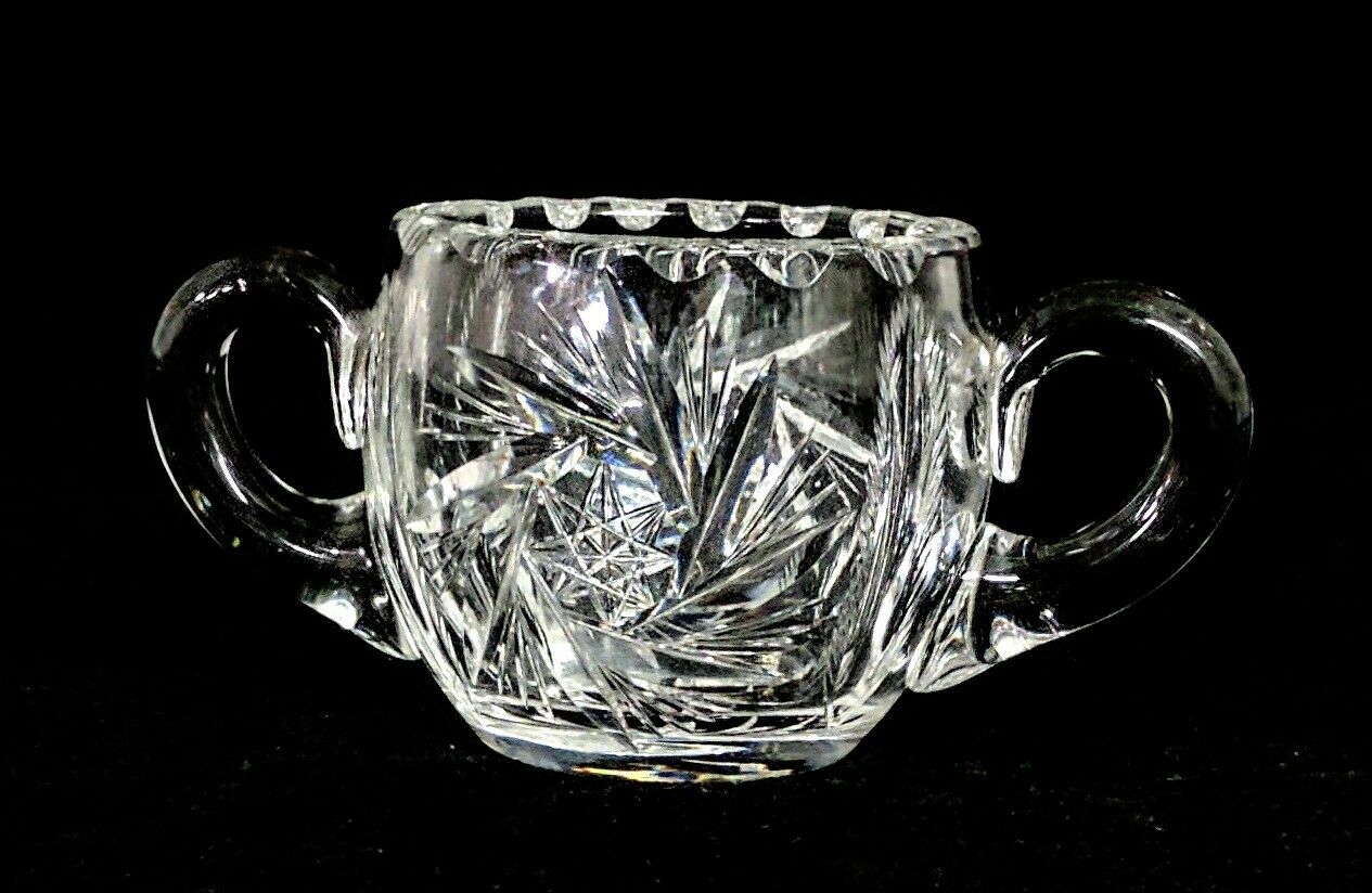 ABP Brilliant Cut Glass Crystal Double Handled Cup Feather Open Sugar Bowl - Image 3