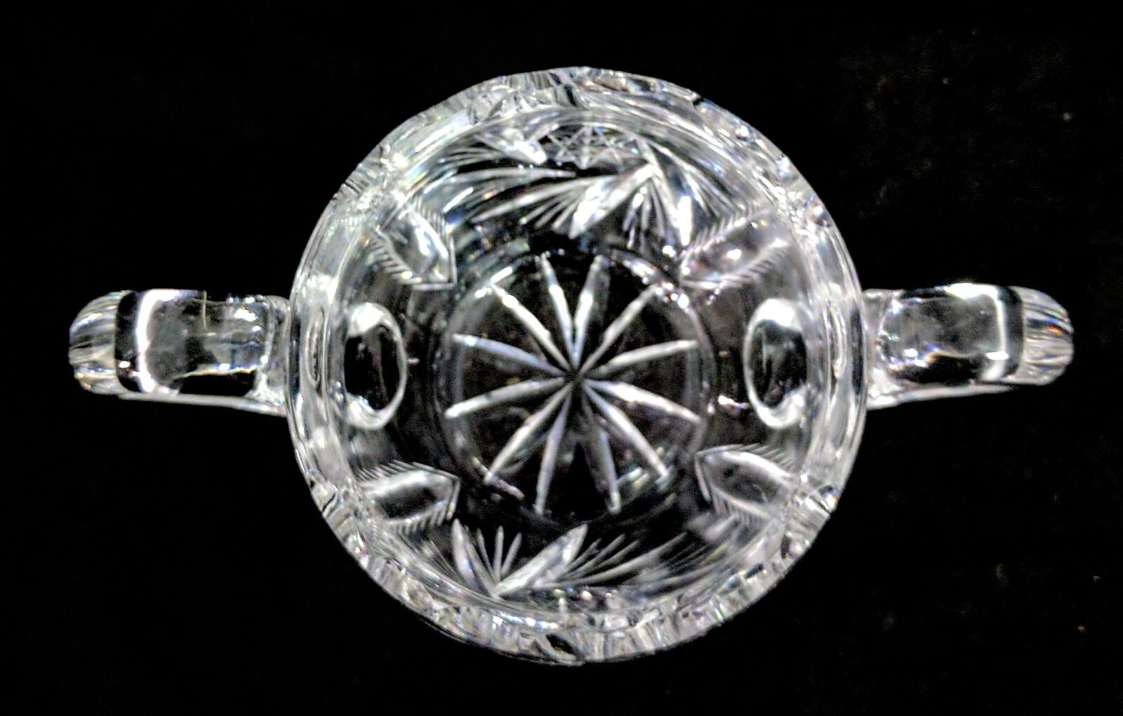 ABP Brilliant Cut Glass Crystal Double Handled Cup Feather Open Sugar Bowl - Image 4