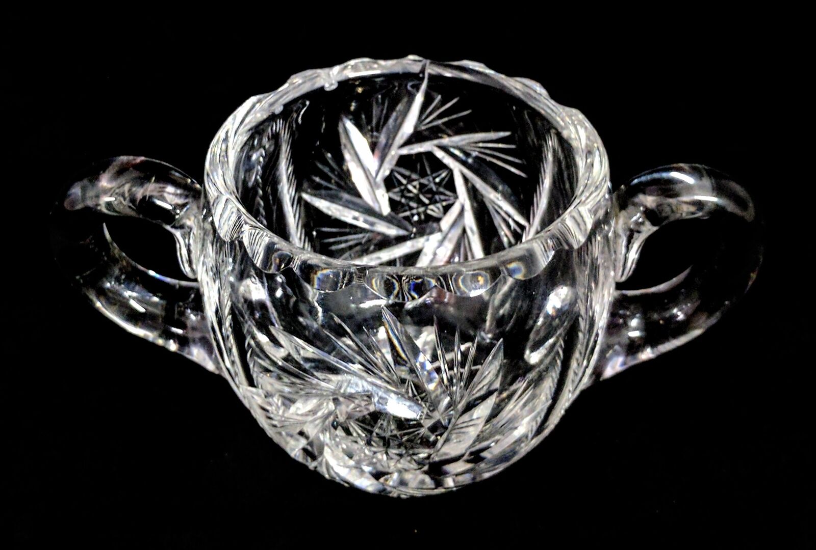 ABP Brilliant Cut Glass Crystal Double Handled Cup Feather Open Sugar Bowl - Image 5