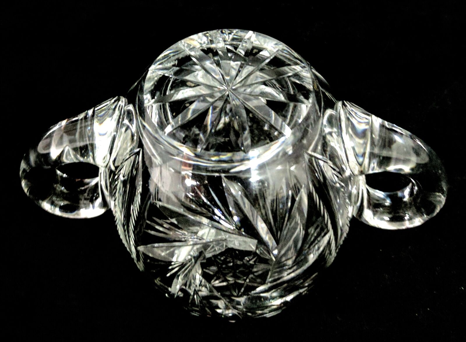 ABP Brilliant Cut Glass Crystal Double Handled Cup Feather Open Sugar Bowl - Image 6