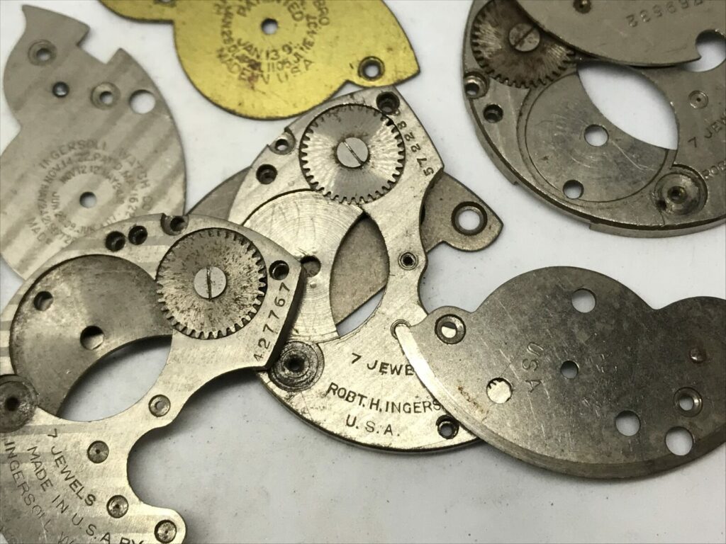 Assorted Ingersoll Pocket Watch Movement Parts for Repair/Crafts