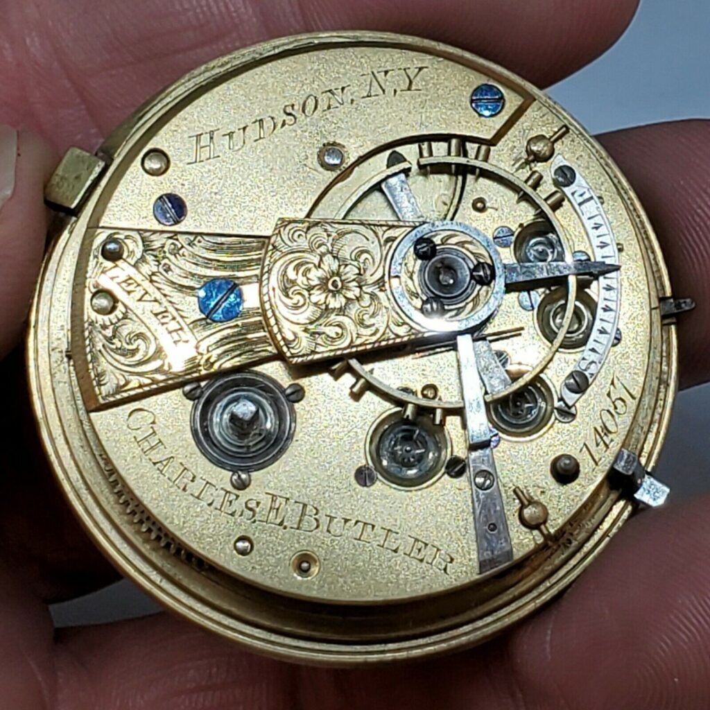 Charles E. Butler Hudson NY Fusee Pocket Watch Movement Silver Dial