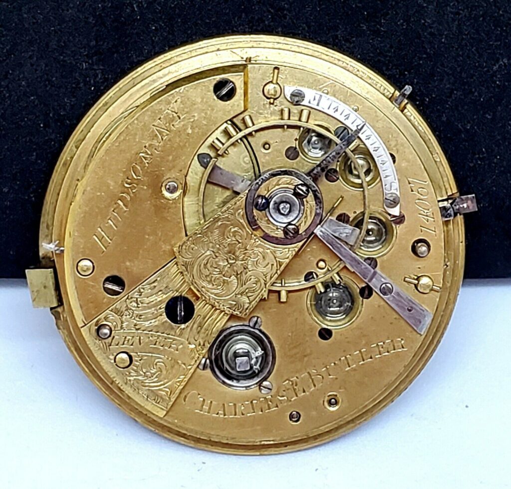 Charles E. Butler Hudson NY Fusee Pocket Watch Movement Silver Dial