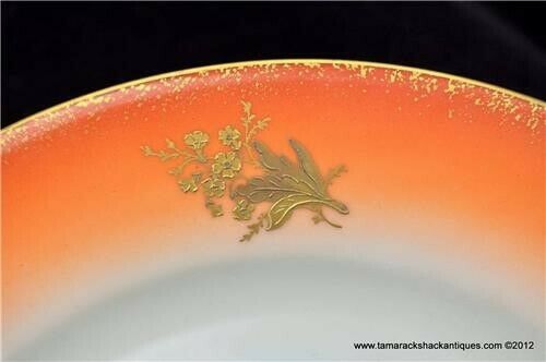Gilded Plate Beehive Mark Orange Border Woman Gathering Purple Flowers 9 5/8" - Image 3