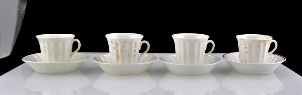 Lot(8) Antique KPM & TPM Porcelain Cup and Saucer Sets c1840-1895 Purple Lustre