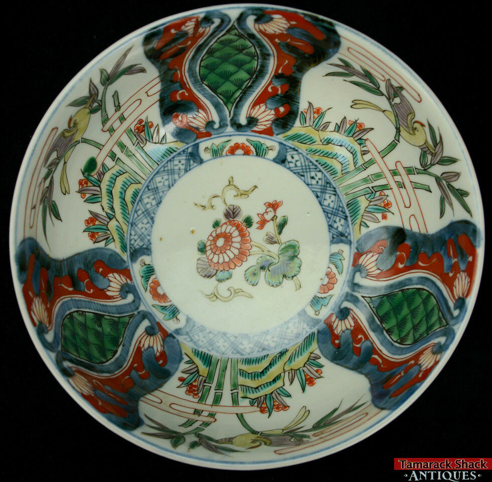 Antique Handpainted 19thC Polychrome Oriental Chinese 7 3/8" Bowl Bird Floral - Image 3