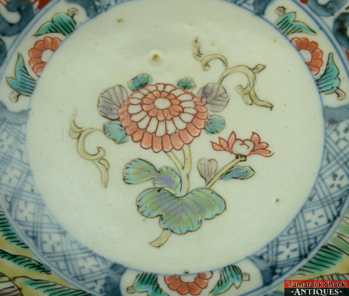 Antique Handpainted 19thC Polychrome Oriental Chinese 7 3/8" Bowl Bird Floral - Image 4