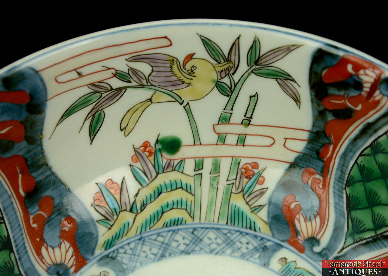 Antique Handpainted 19thC Polychrome Oriental Chinese 7 3/8" Bowl Bird Floral - Image 5