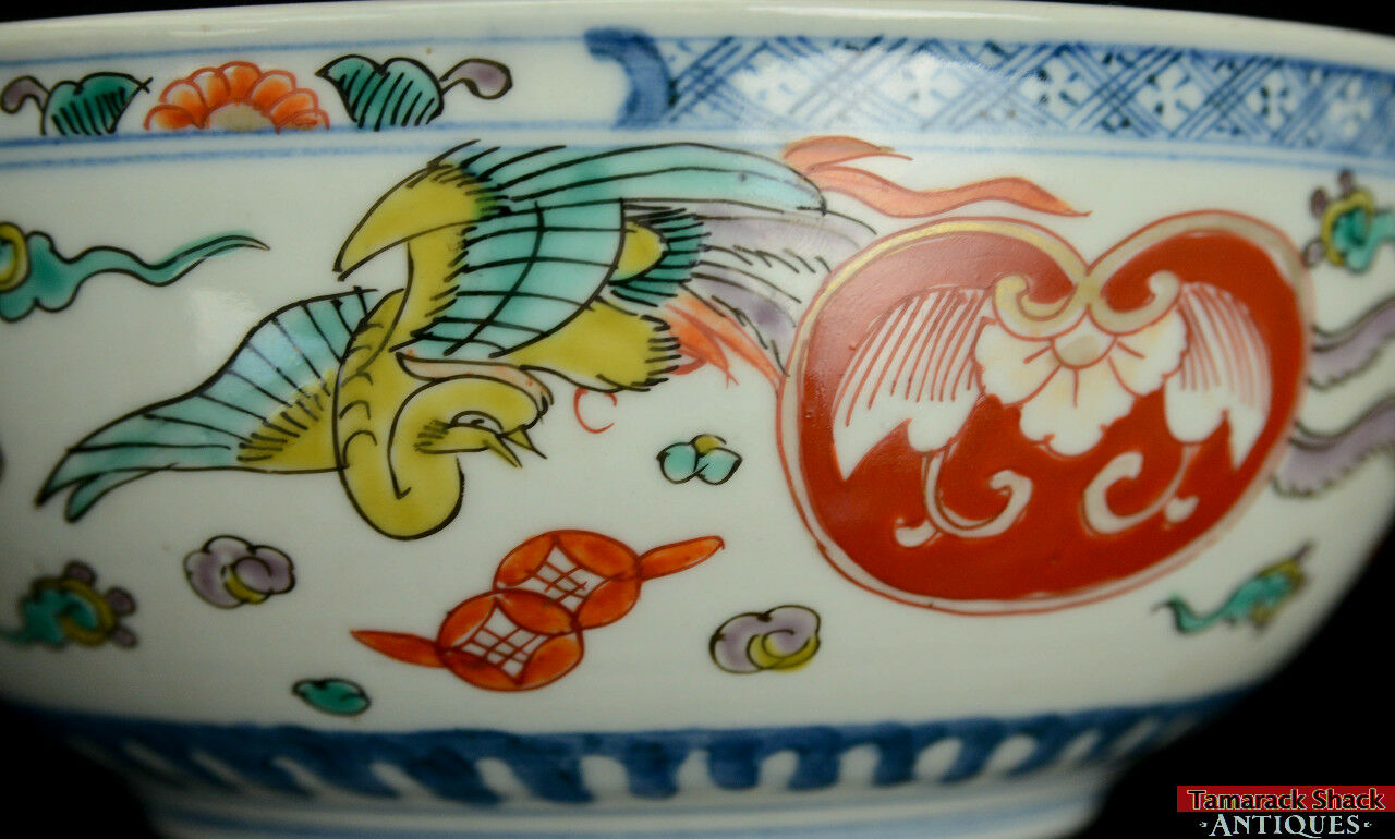 Antique Handpainted 19thC Polychrome Oriental Chinese 7 3/8" Bowl Bird Floral - Image 6