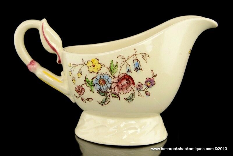Hand Painted Vernon Kilns May Flower Gravy Boat California USA Red Blue Yellow - Image 6