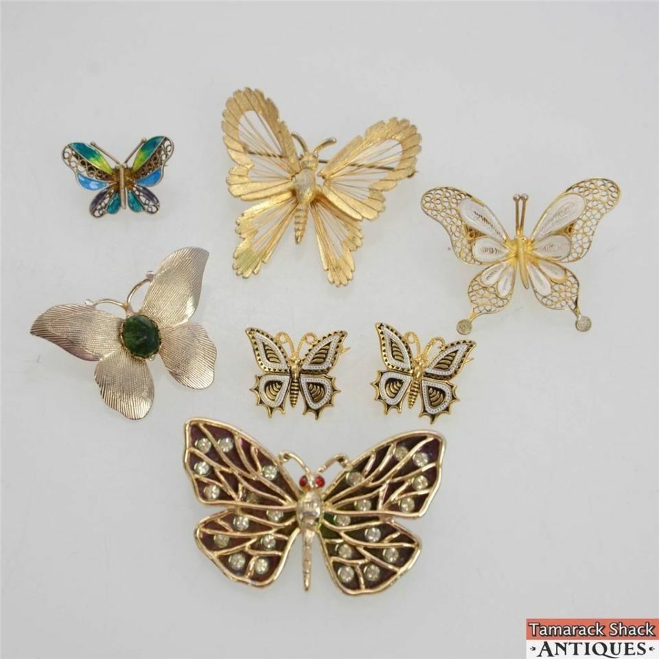 Vintage Made in Japan Metal Tin Colorful Butterfly Pin Brooch Lot of 12 NEW 