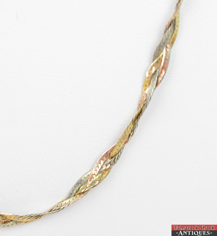 VTG 925 Sterling Silver Tri-Toned Necklace Braided Chain 24" Springring Italy - Image 3