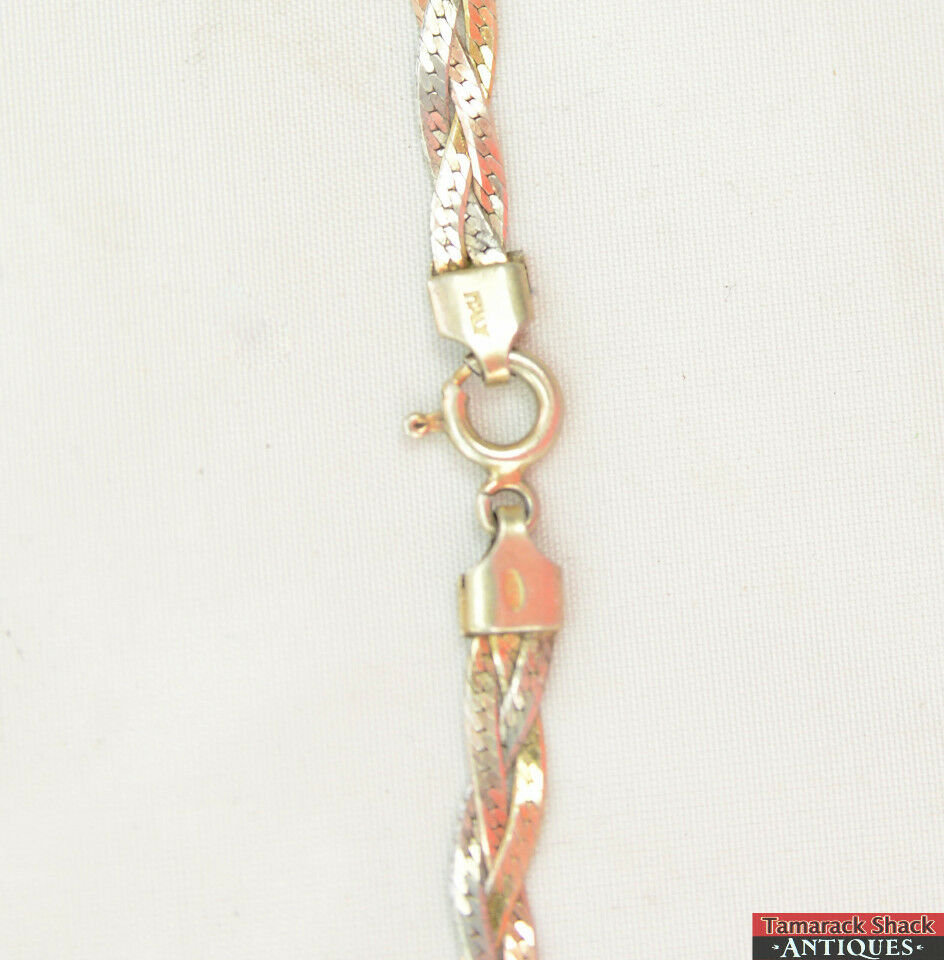 VTG 925 Sterling Silver Tri-Toned Necklace Braided Chain 24" Springring Italy - Image 4