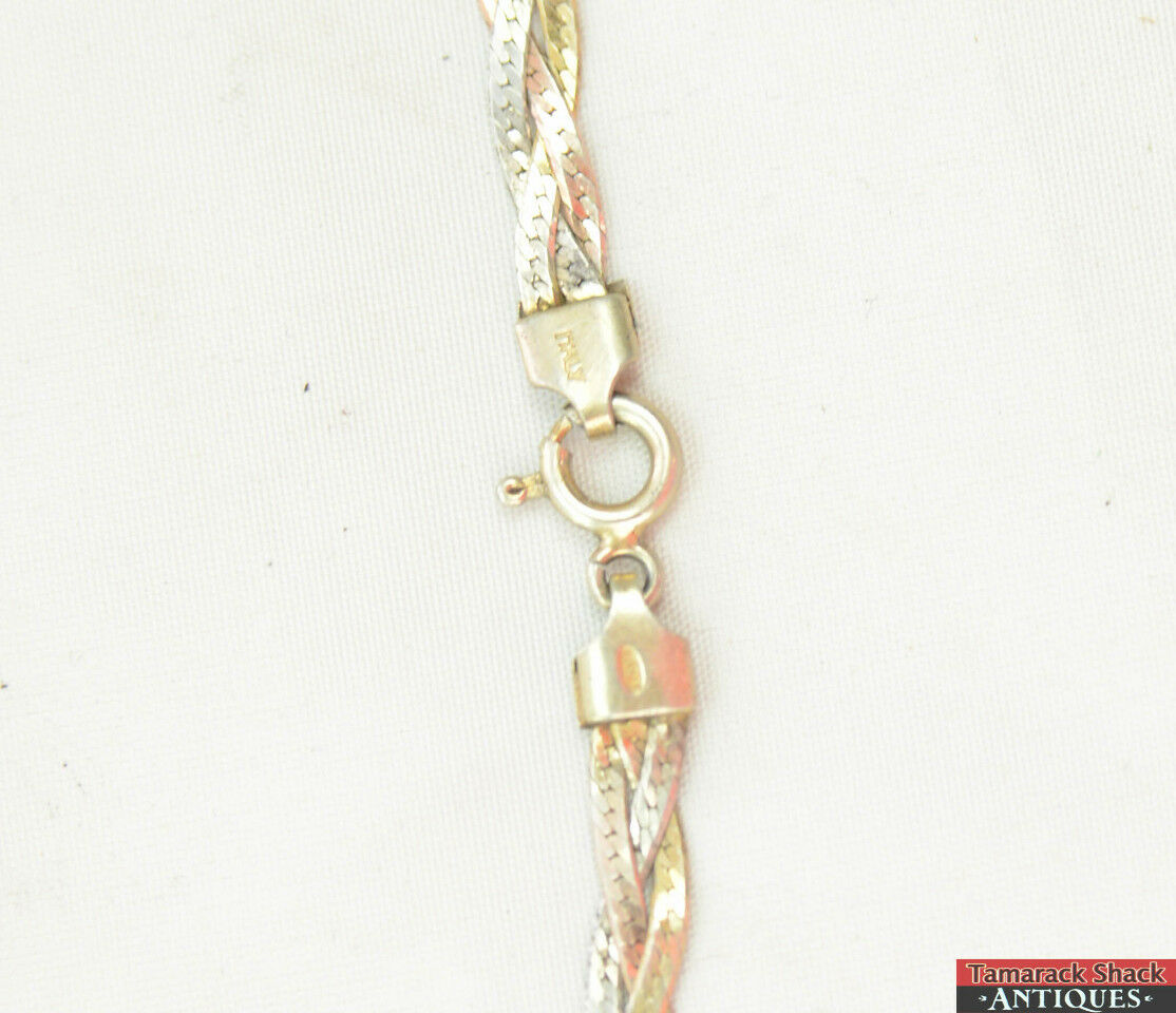 VTG 925 Sterling Silver Tri-Toned Necklace Braided Chain 24" Springring Italy - Image 5