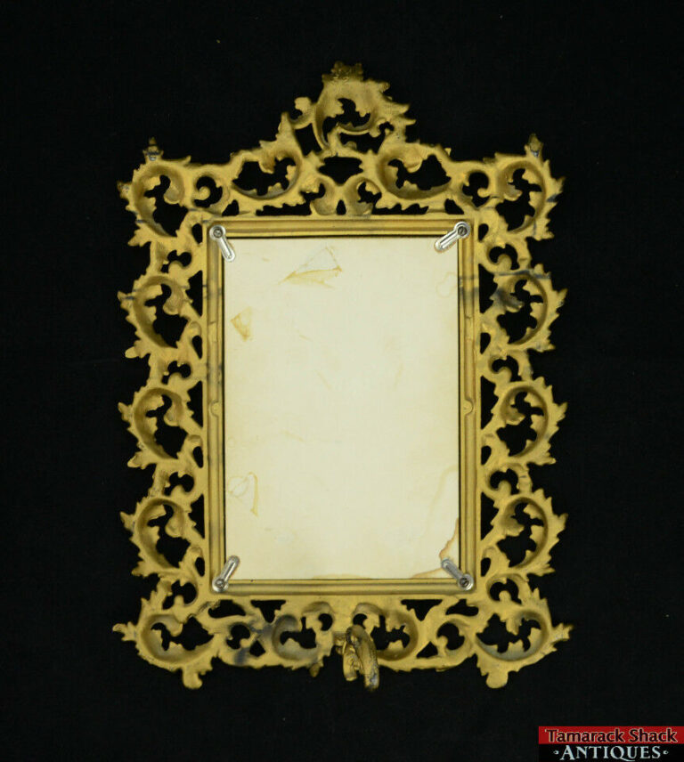 Vintage Cast Iron Art Goldtone Art Nouveau Style Framed Mirror JM 32