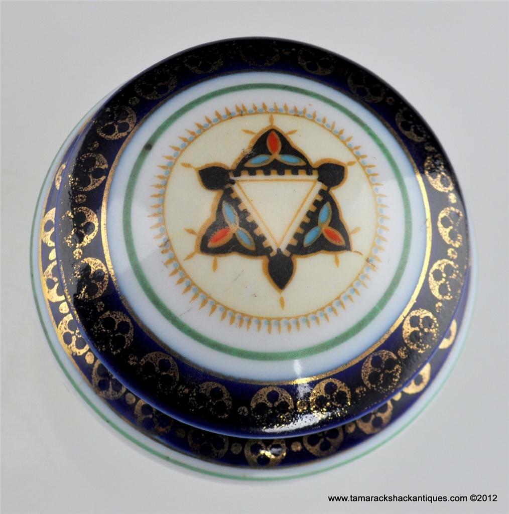 Vintage Cobalt Porcelain Footed Gilded Trinket Box w/Lid Star of David Design - Image 7