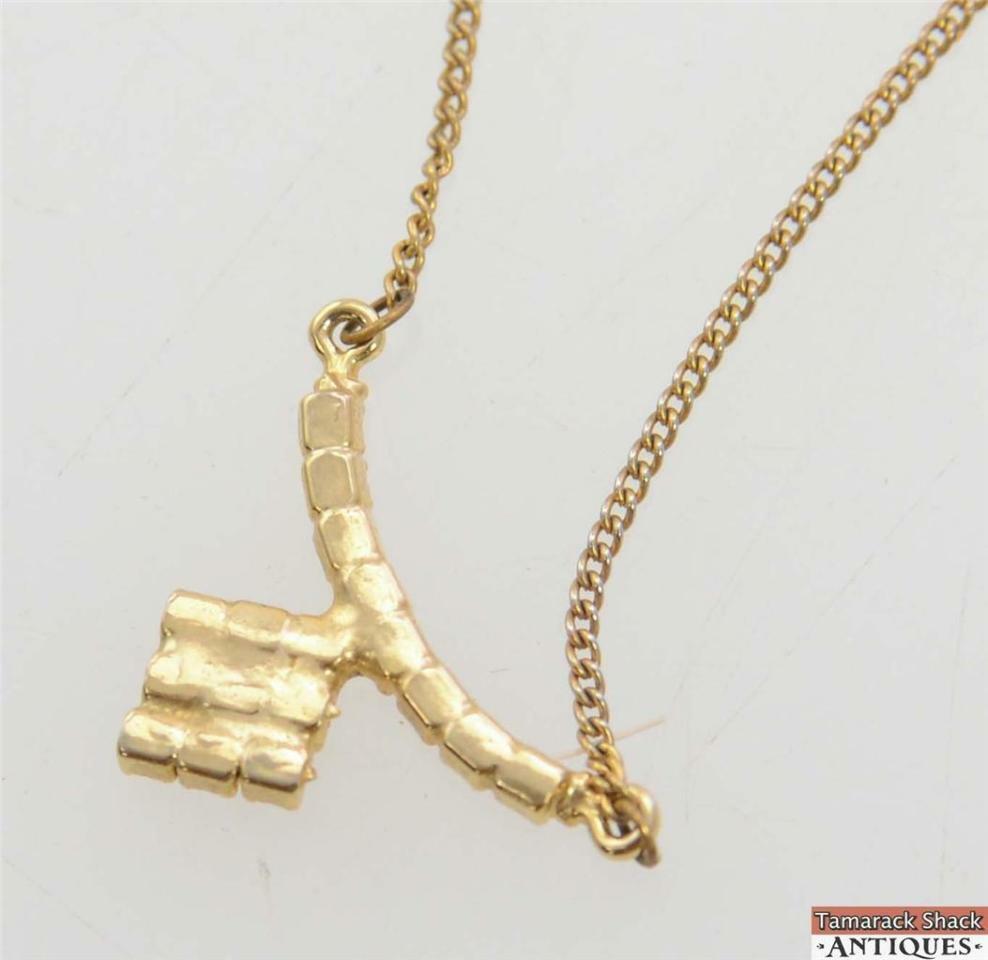 Vintage Gold Toned Necklace 16" Springring Clasp Clear Rhinestone Design Pendant - Image 6