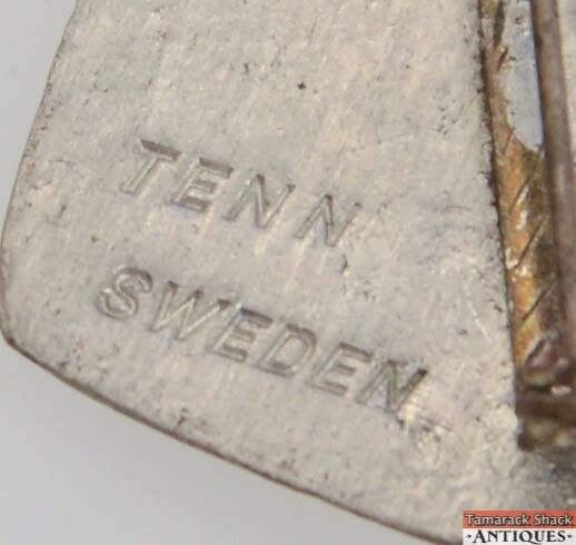 Vintage Tenn Sweden Carved Pewter Brooch Pin With Matching Screw Back Earrings - Image 5