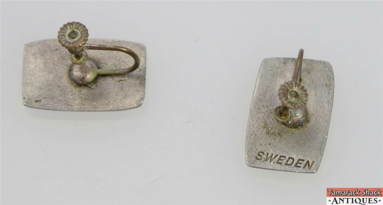 Vintage Tenn Sweden Carved Pewter Brooch Pin With Matching Screw Back Earrings - Image 8